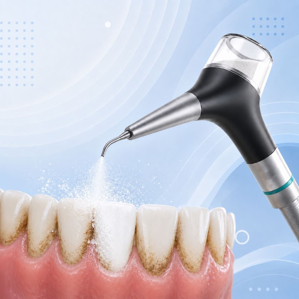 Air polishing for dental stain removal